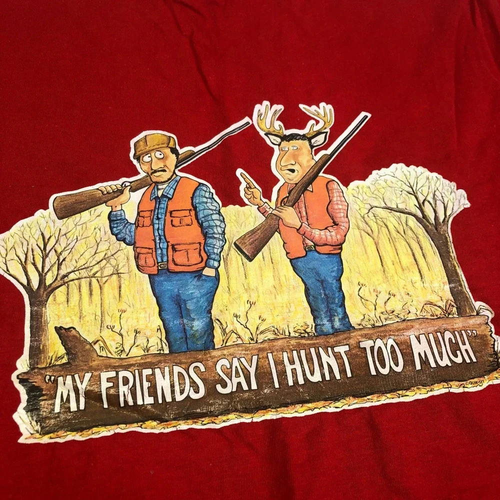 Hanes Beefy-T Hunting Graphic Funny Deer Hunter Red T-Shirt Large Single Stitch - Picture 3 of 12